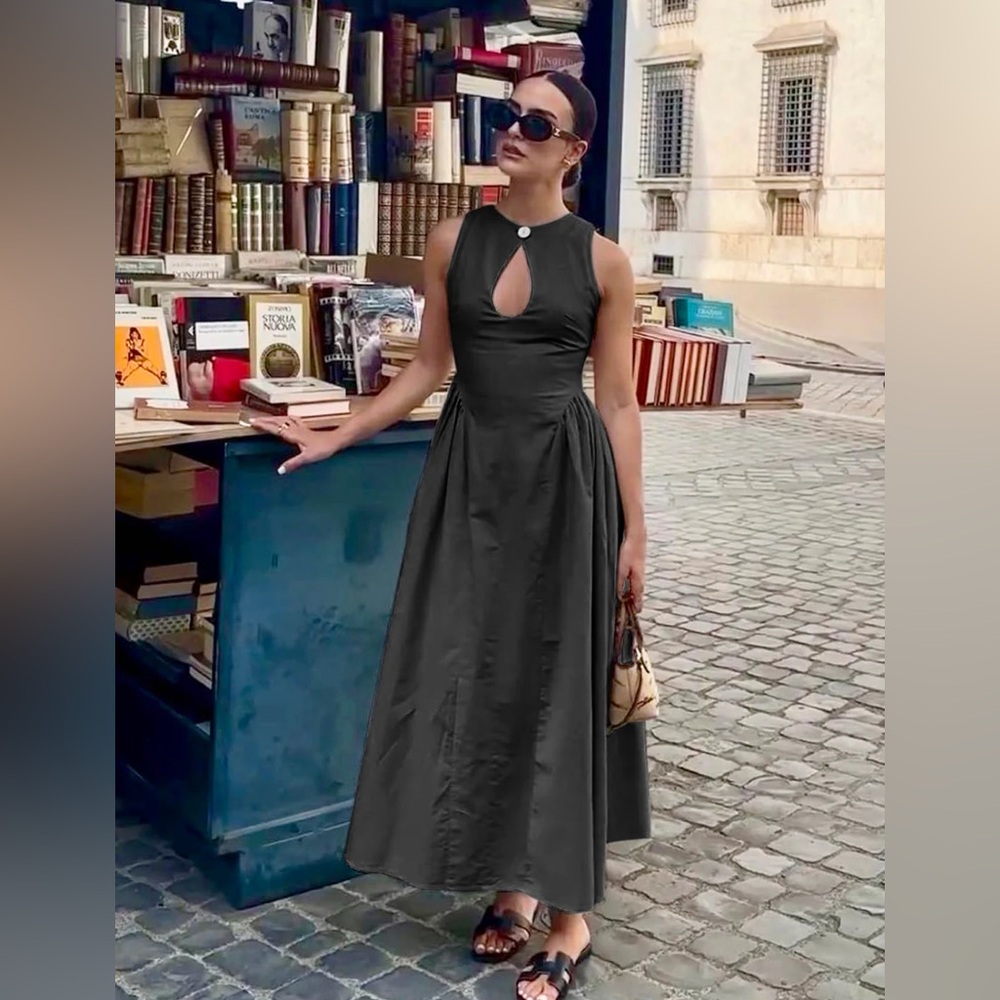 Commense Cotton & Linen Pleated Dress